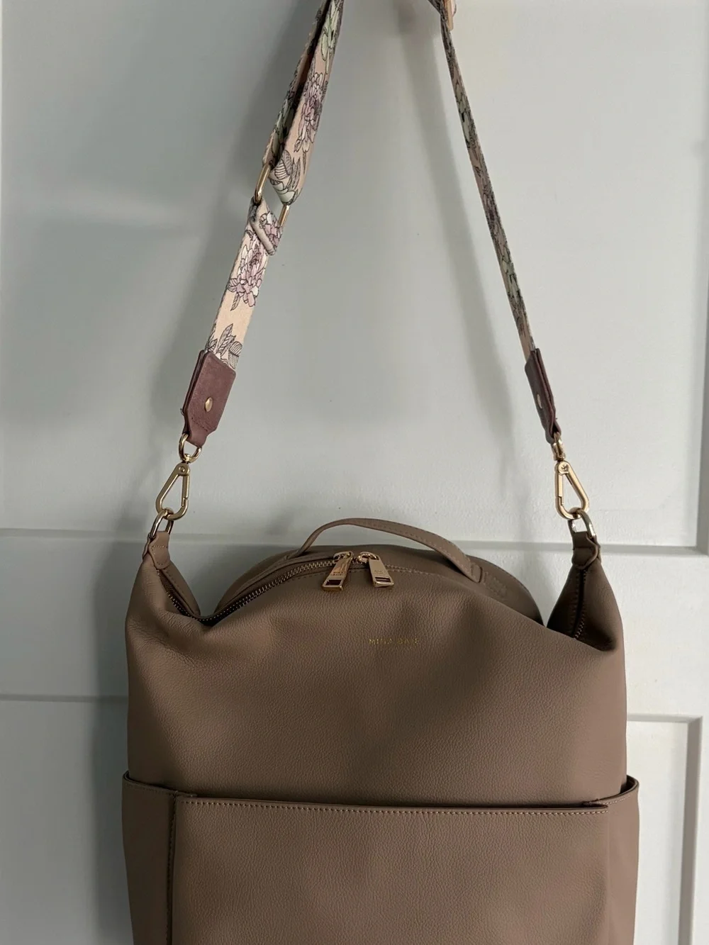 Mina Bae Tan Vegan  Tote with Floral Strap Read description
